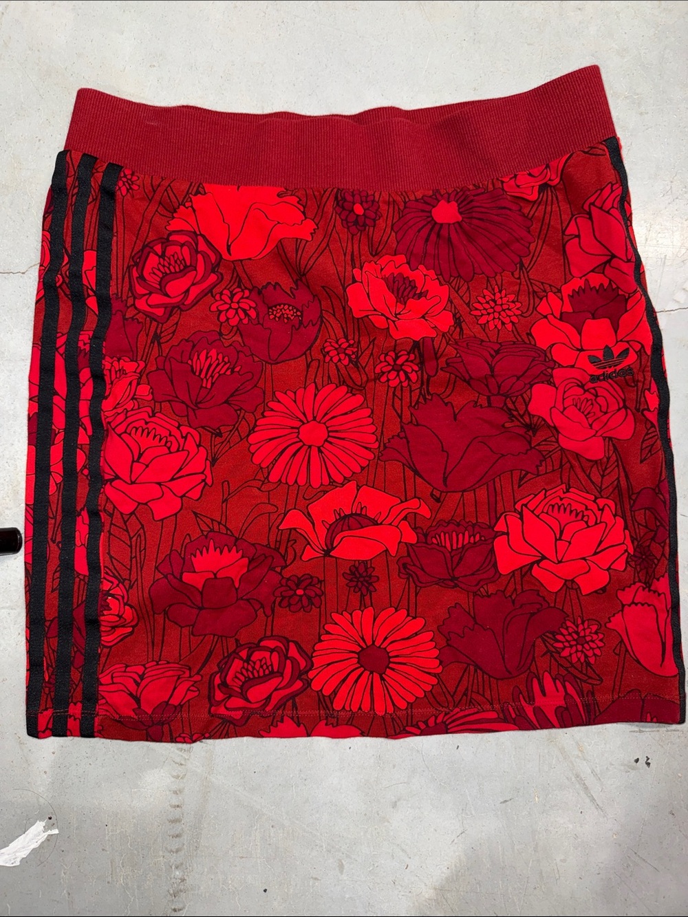 adidas Red Floral Mini Skirt with Black Side Stripes